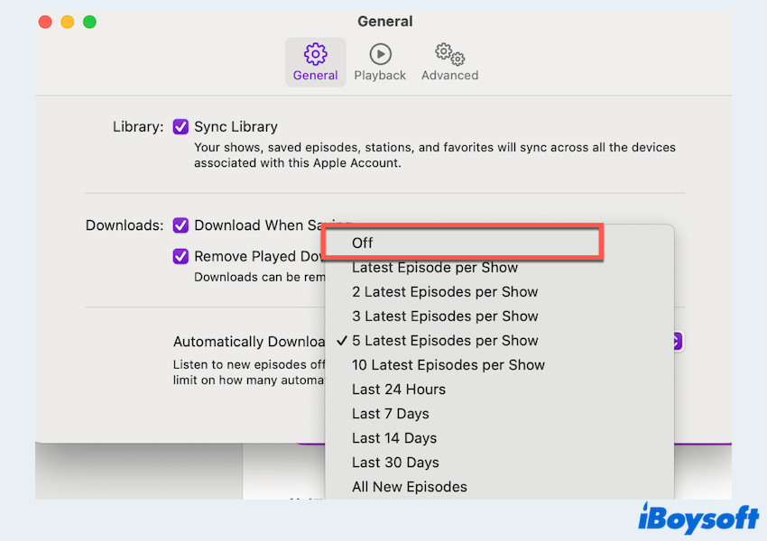 desactivar descargas de Podcasts