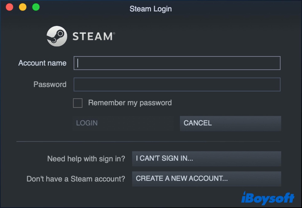 Janela de login do Steam