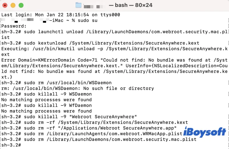 Delete Webroot on Mac via Terminal
