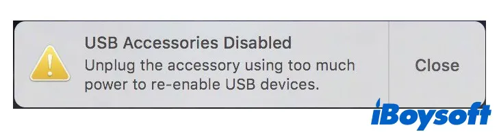 a notification reading USB Accessories Disabled