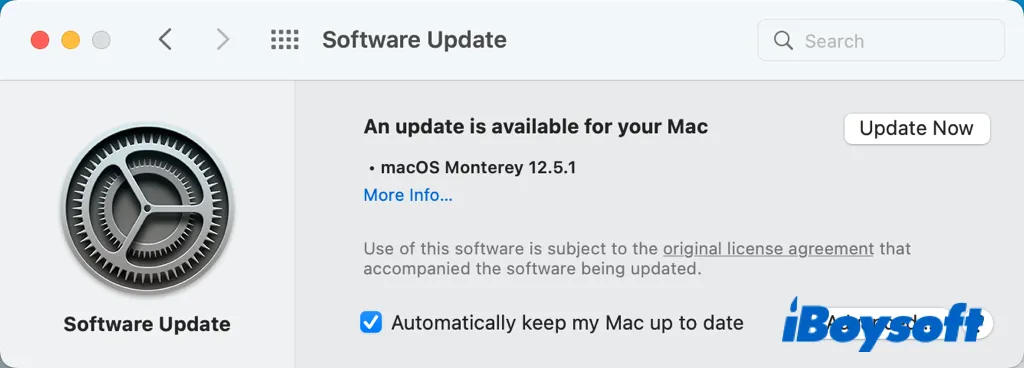 verificação de atualização de software no Mac