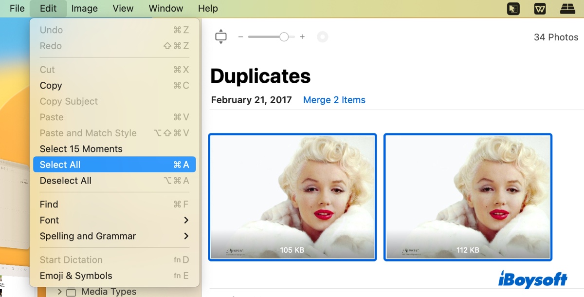Select all duplicate photos to delete them