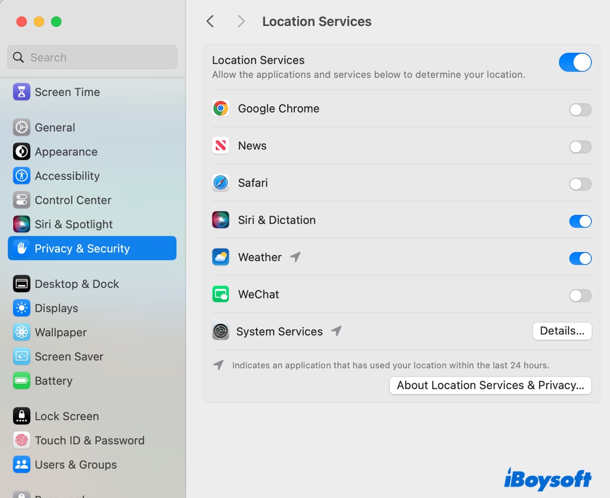 Activar los servicios de ubicación en Mac