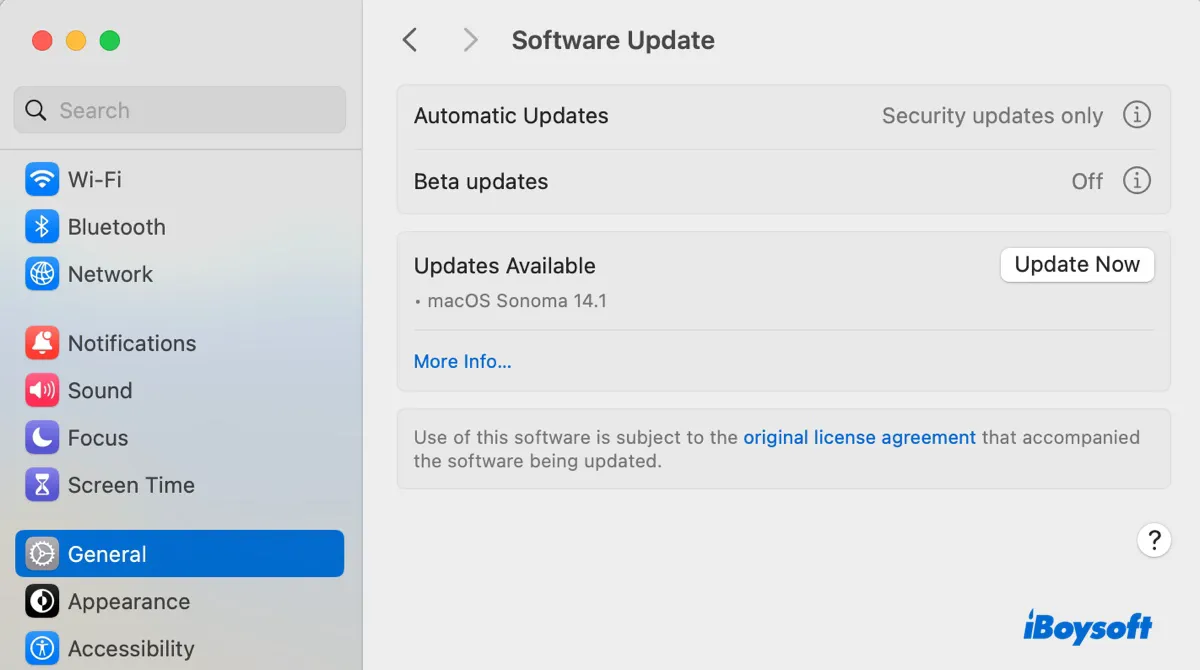 macOS SonomaまたはVenturaでウィジェットが機能しない場合はmacOSを更新してください