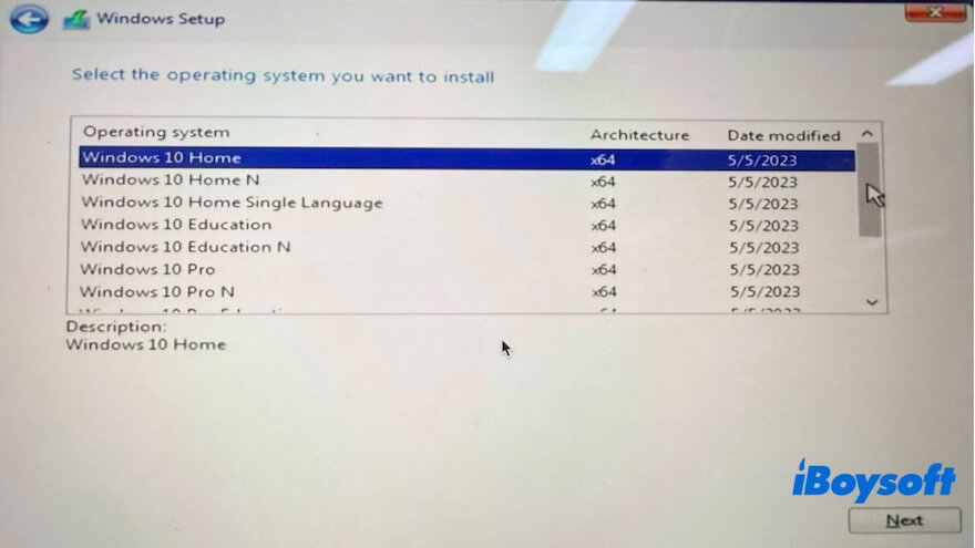 select Windows 10 Home during installation
