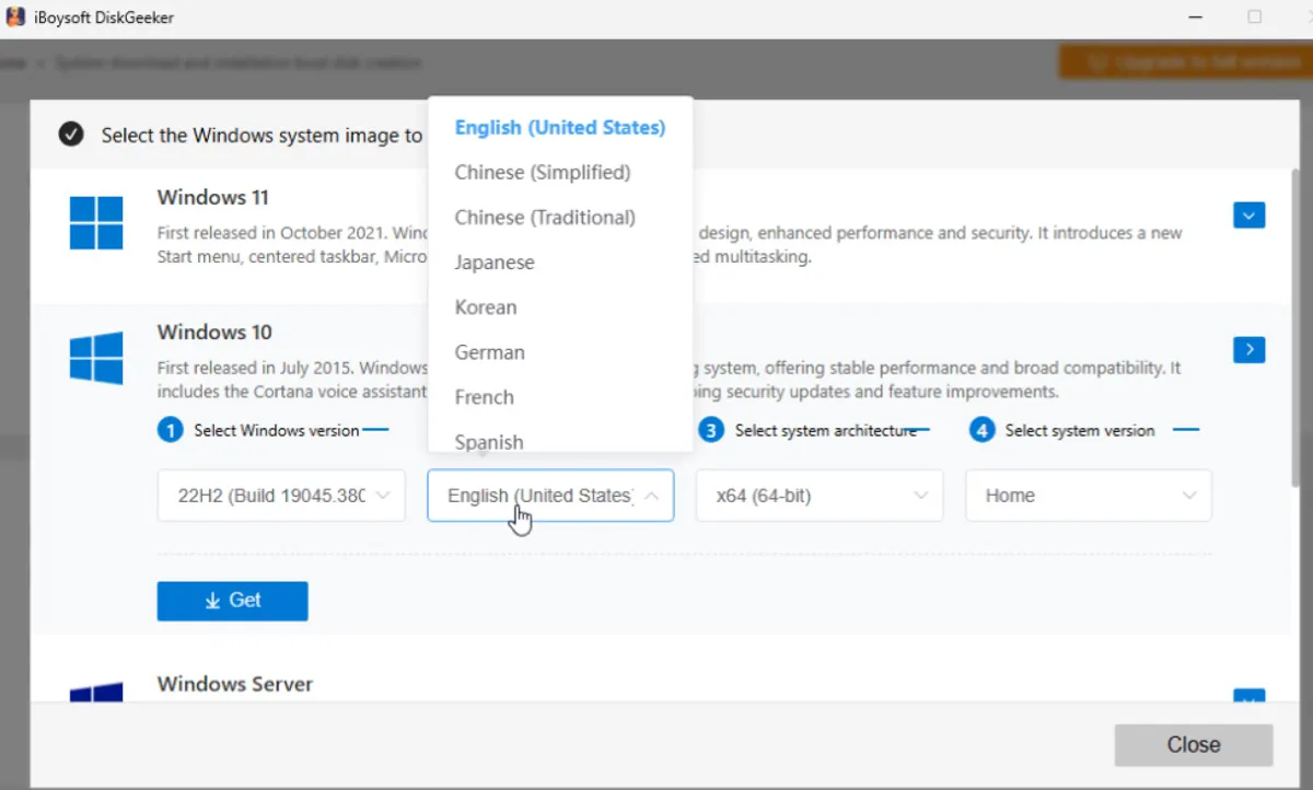Escolha um idioma para o Windows 10 ISO