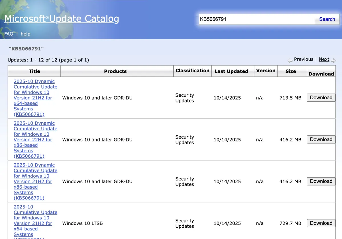 Baixar KB5066791 do Microsoft Update Catalog