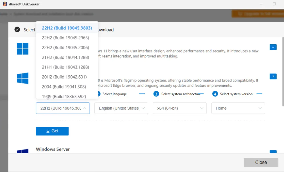 Escolha uma atualização do Windows 10