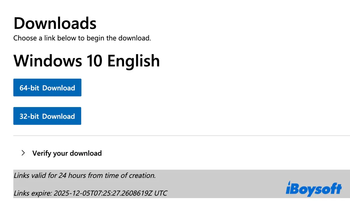 Choose to download Widnows 10 22H2 64-bit or 32-bit
