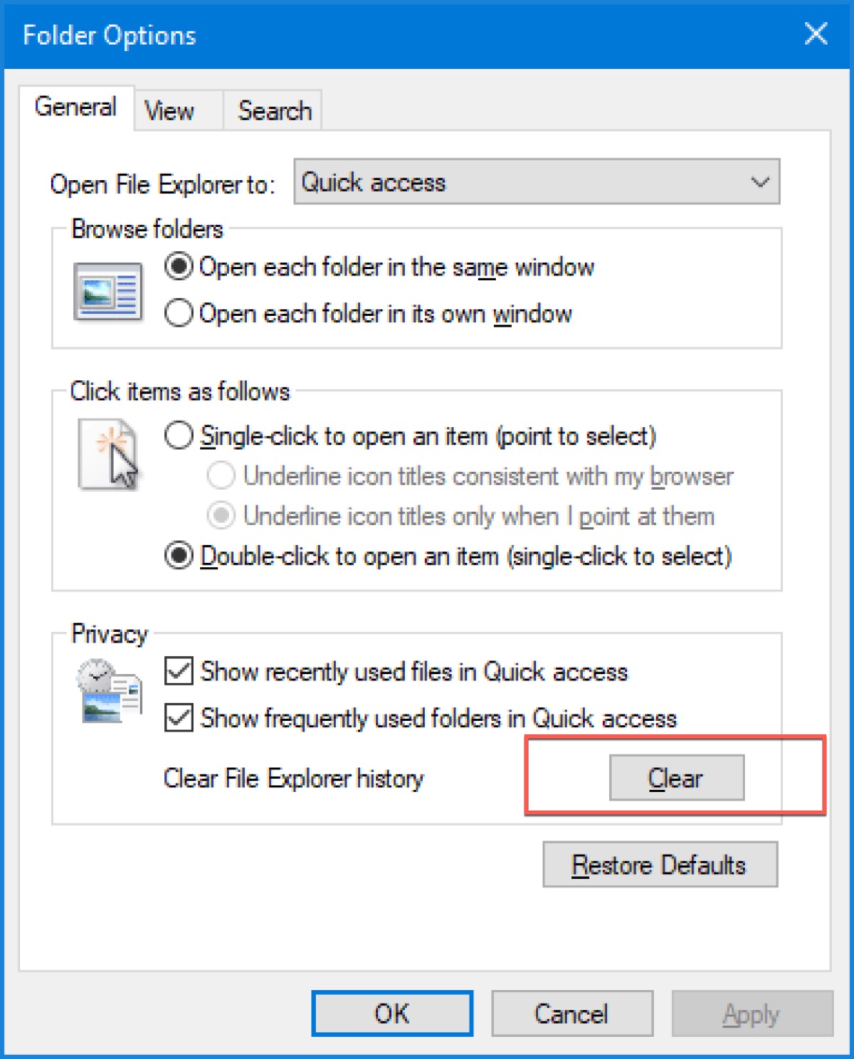 Clear File Explorer cache