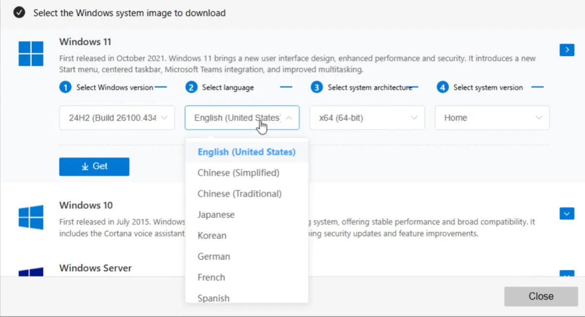 Choisir une langue pour la mise à jour ISO de Windows 11