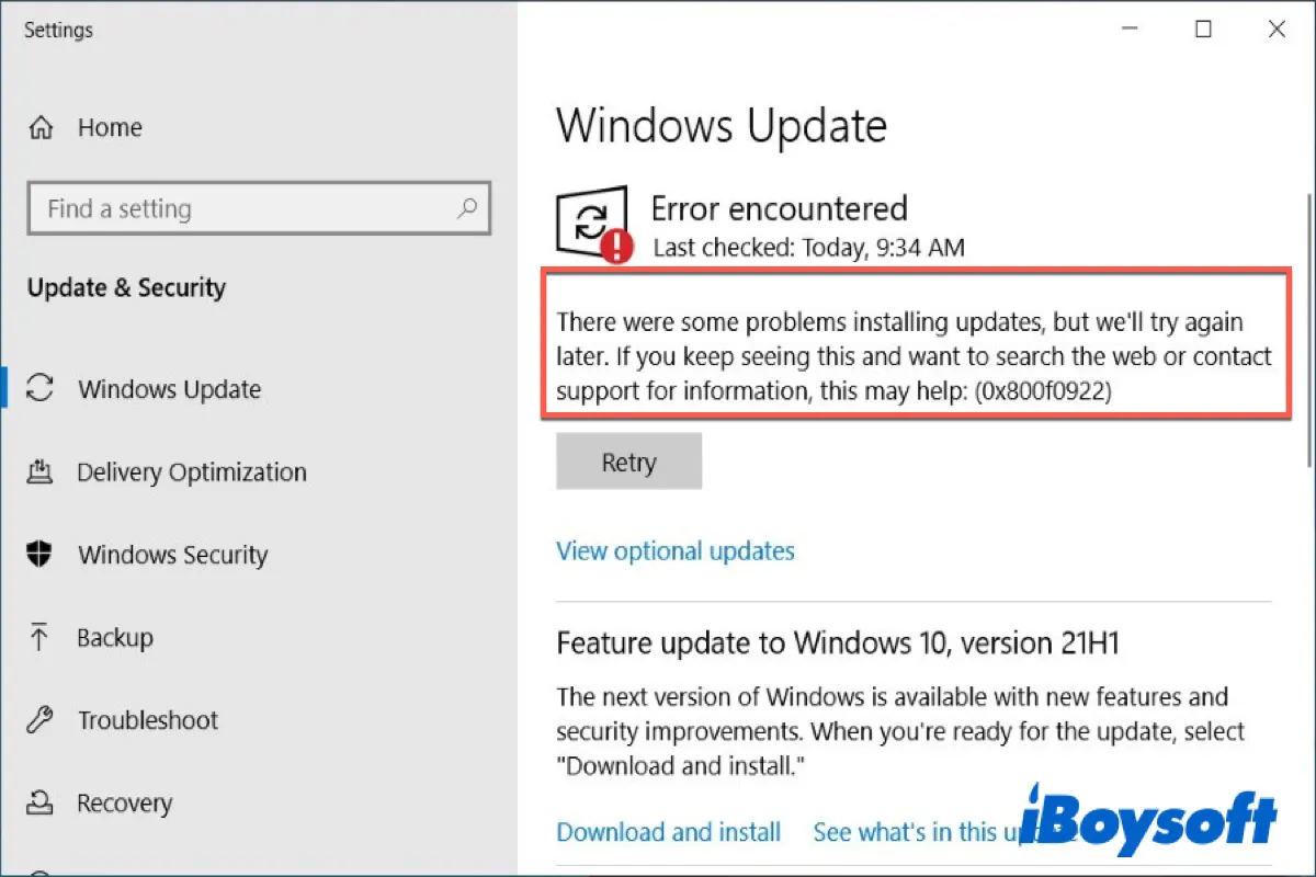 Cómo solucionar el error de actualización 0x800f0922 en Windows 10/11