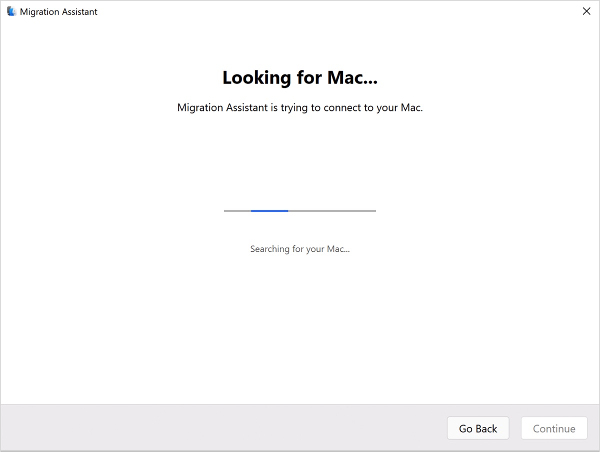 Migration Assistant looking for your Mac
