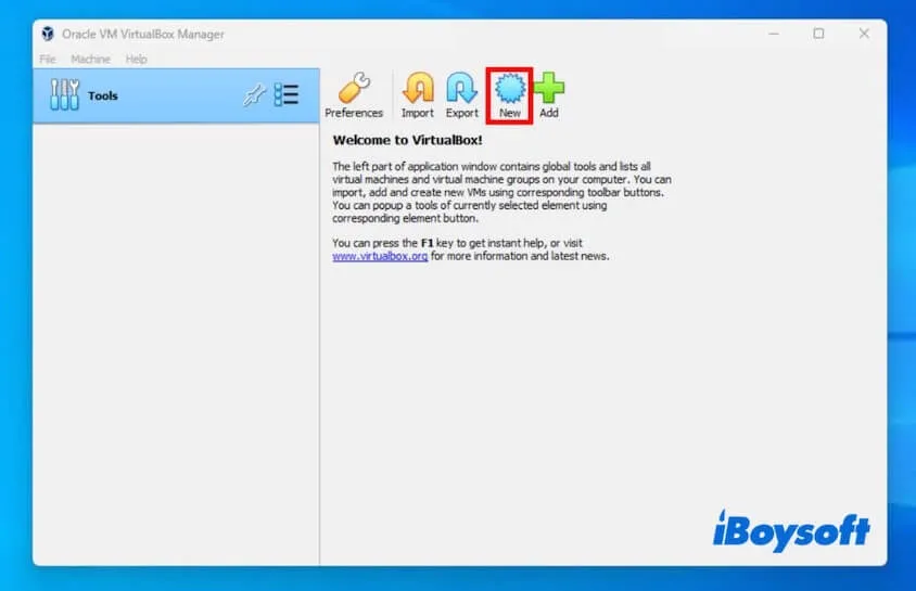 click New on VirtualBox