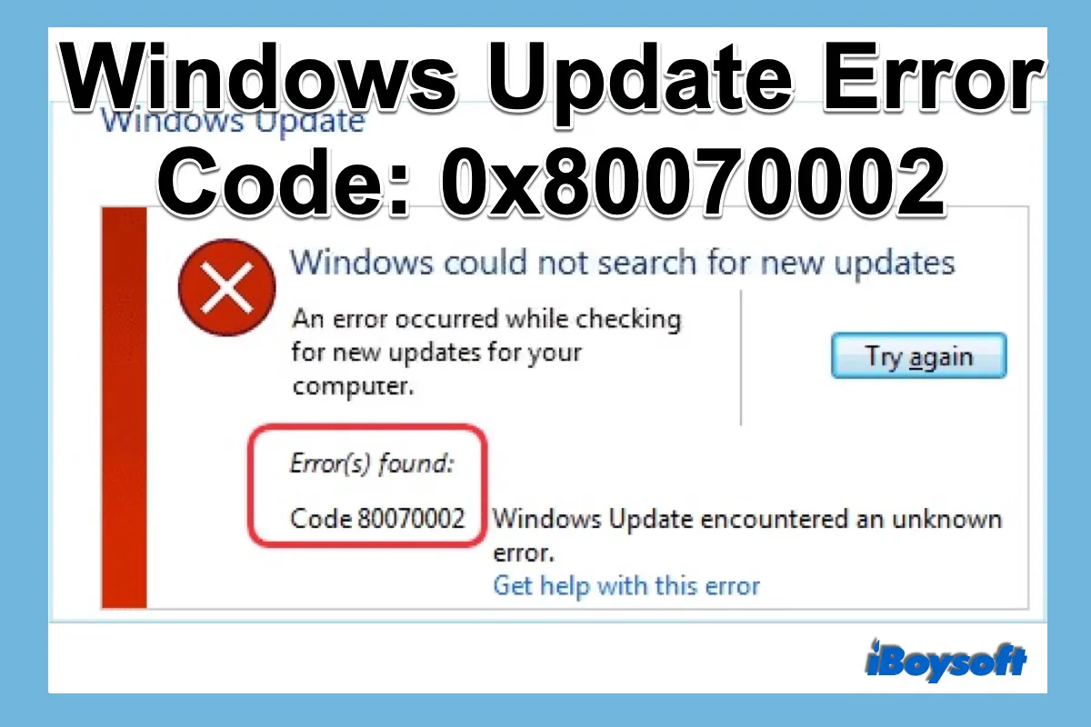 Windows update error code 0x80070002