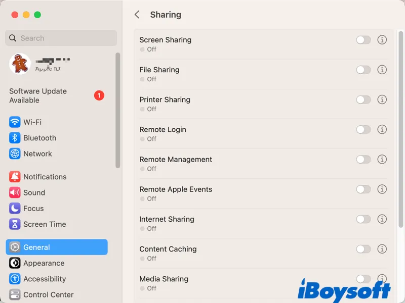 turn off sharing services on mac