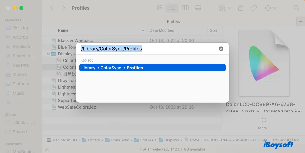 Locate custom color profiles on Mac