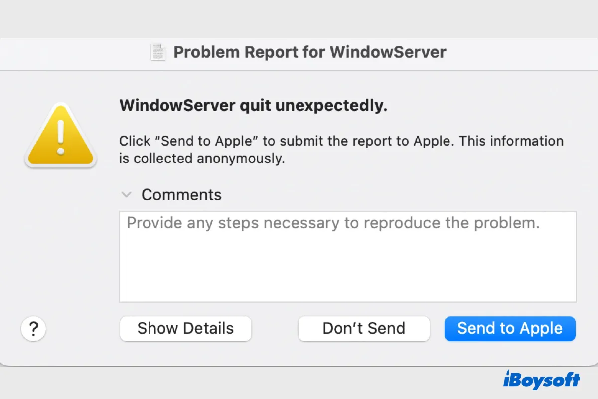 WindowServer quit unexpectedly on Mac
