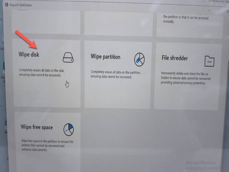 go to wipe disk