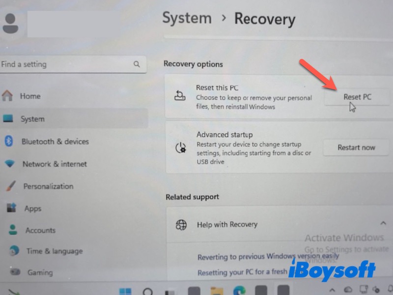 reset this pc