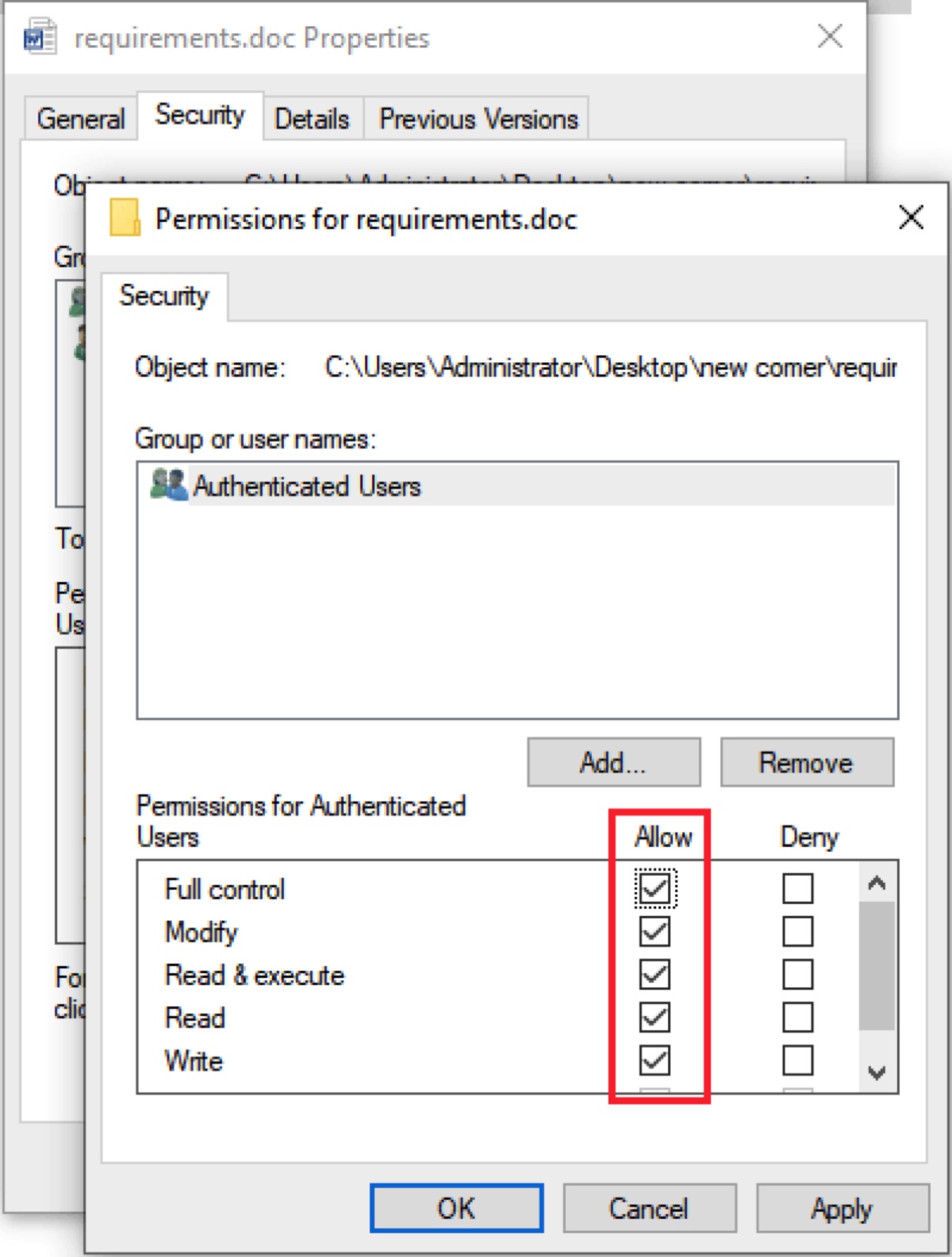 Change deny access to view the Word file