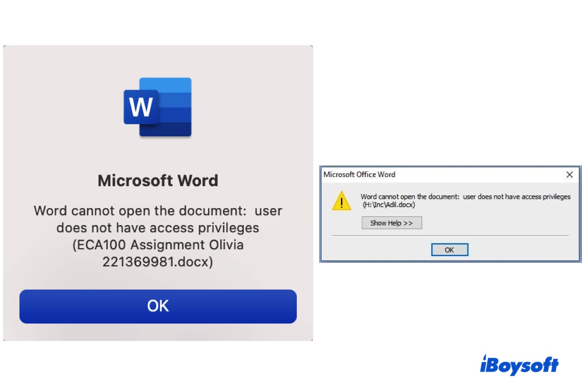 Word ne peut pas ouvrir le document l'utilisateur n'a pas les privilèges d'accès
