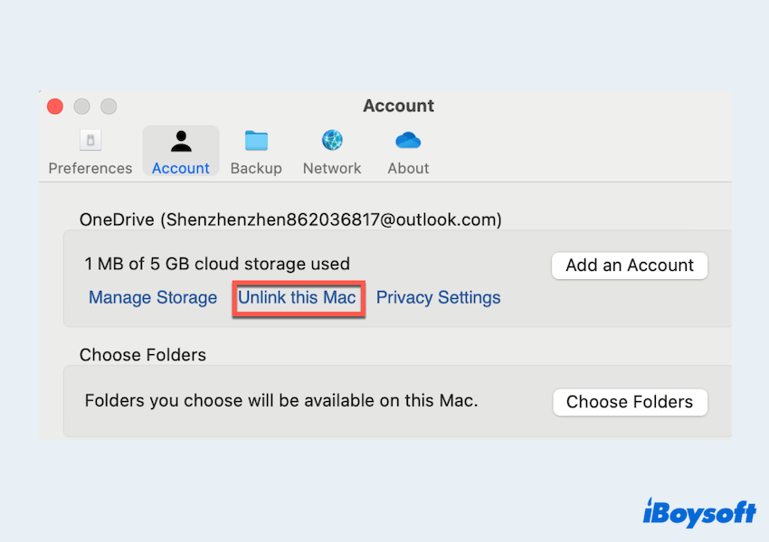 Déconnecter OneDrive pour Mac