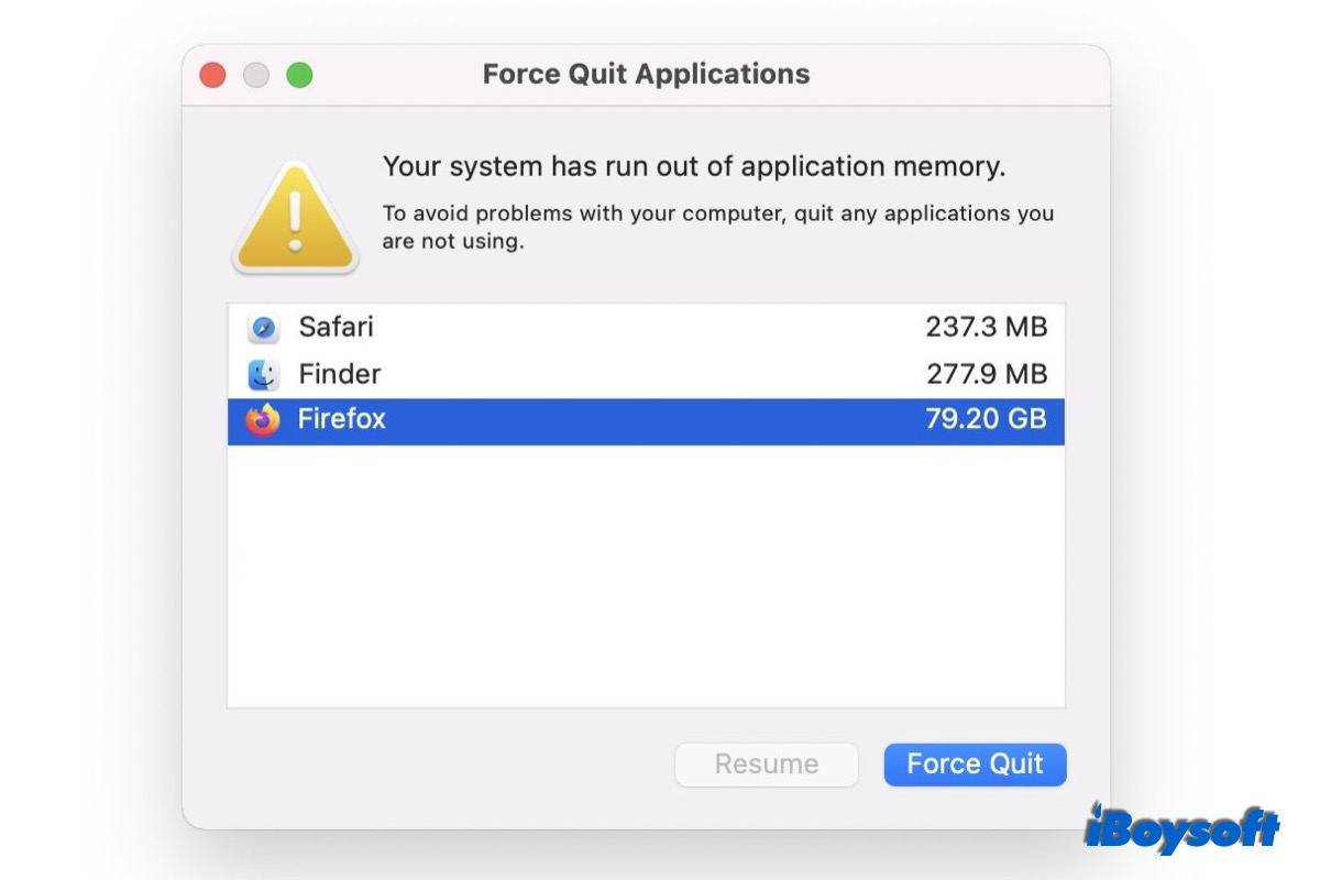 your system has run out of application memory
