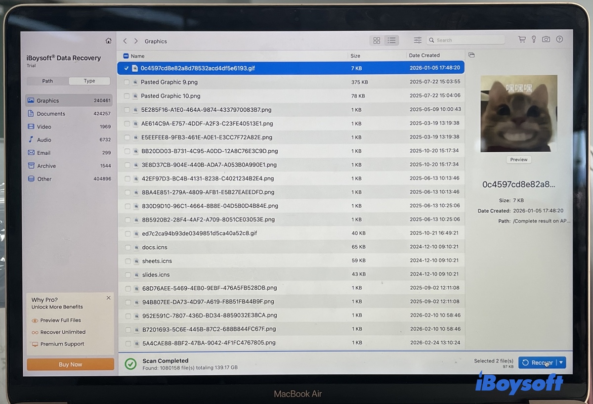 発見されたファイルをプレビューし、回復したいファイルを選択