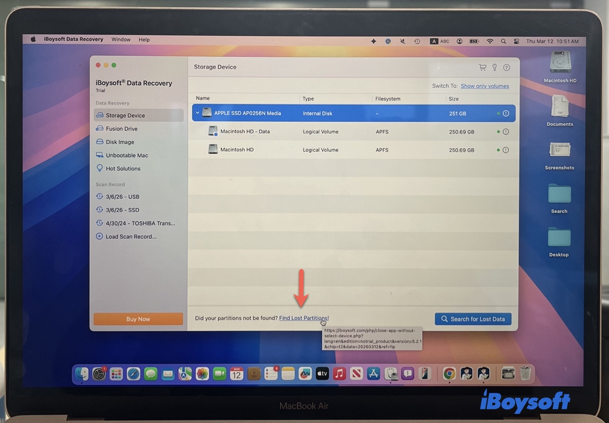 Encontrar partições APFS perdidas no Mac