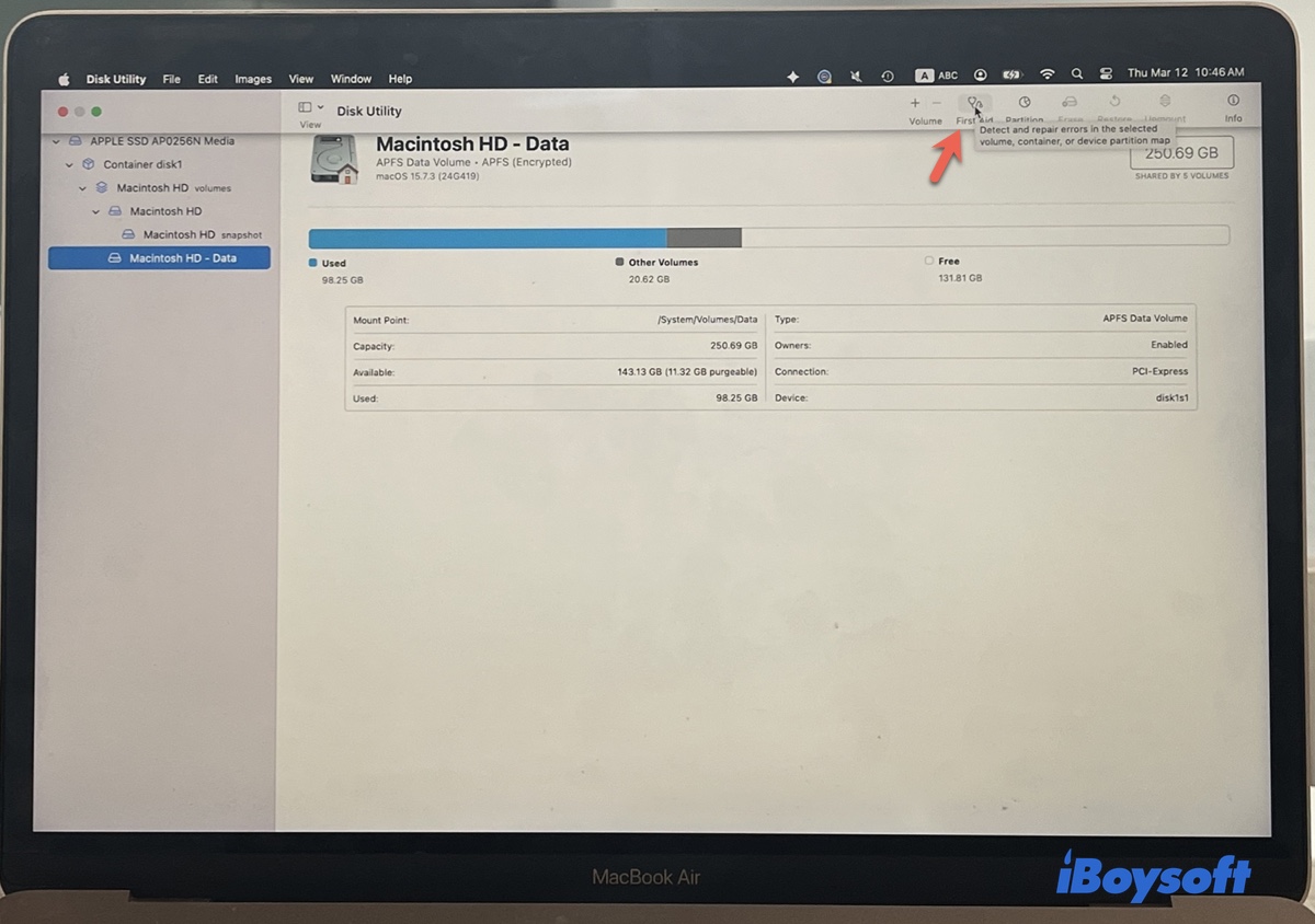 Reparar disco APFS com Primeiros Socorros