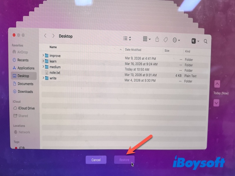 restore files in time machine