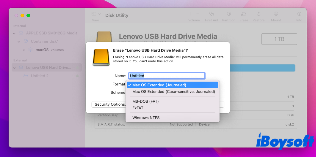 select macOS Extended Journaled when Erase drive