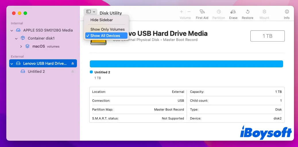 select Show All Devices in Disk Utility