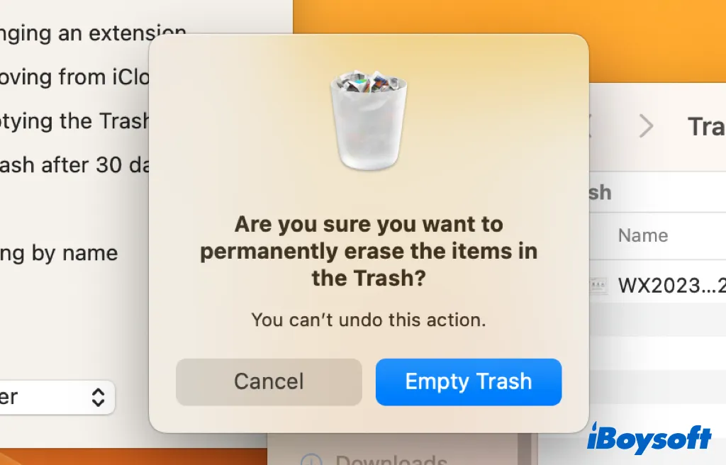 warning empty trash