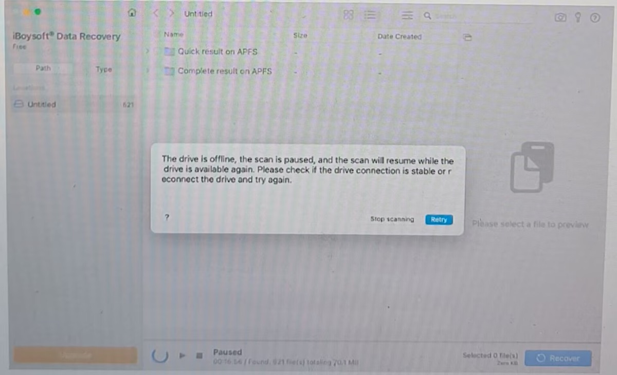 Error report The Drive is Offline