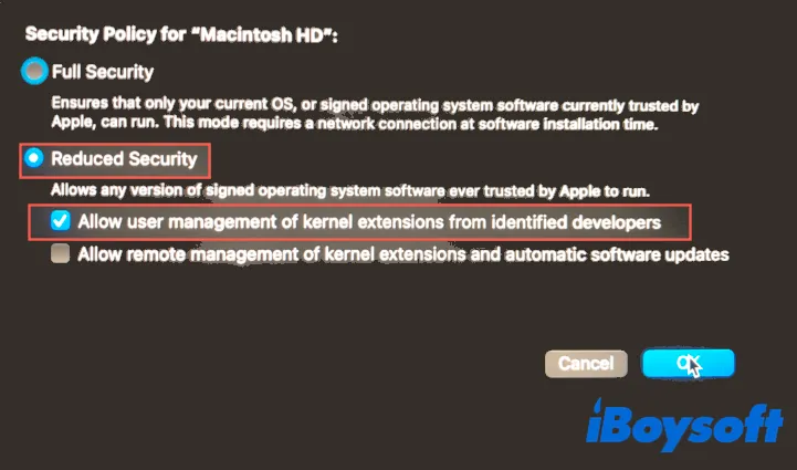 Seguridad reducida en Mac con tecnología de silicio de Apple