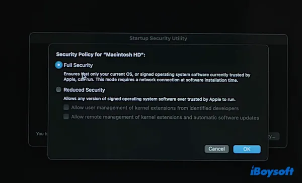 Security Policy on Apple silicon Mac