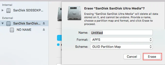 Erase disk to fix unmountable external hard drive on Mac