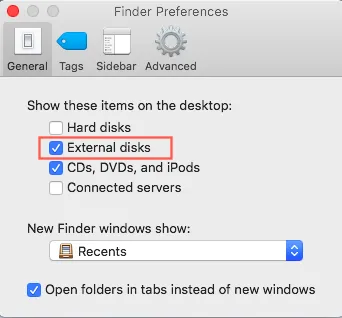 mostrar disco duro externo montado en el escritorio de Mac