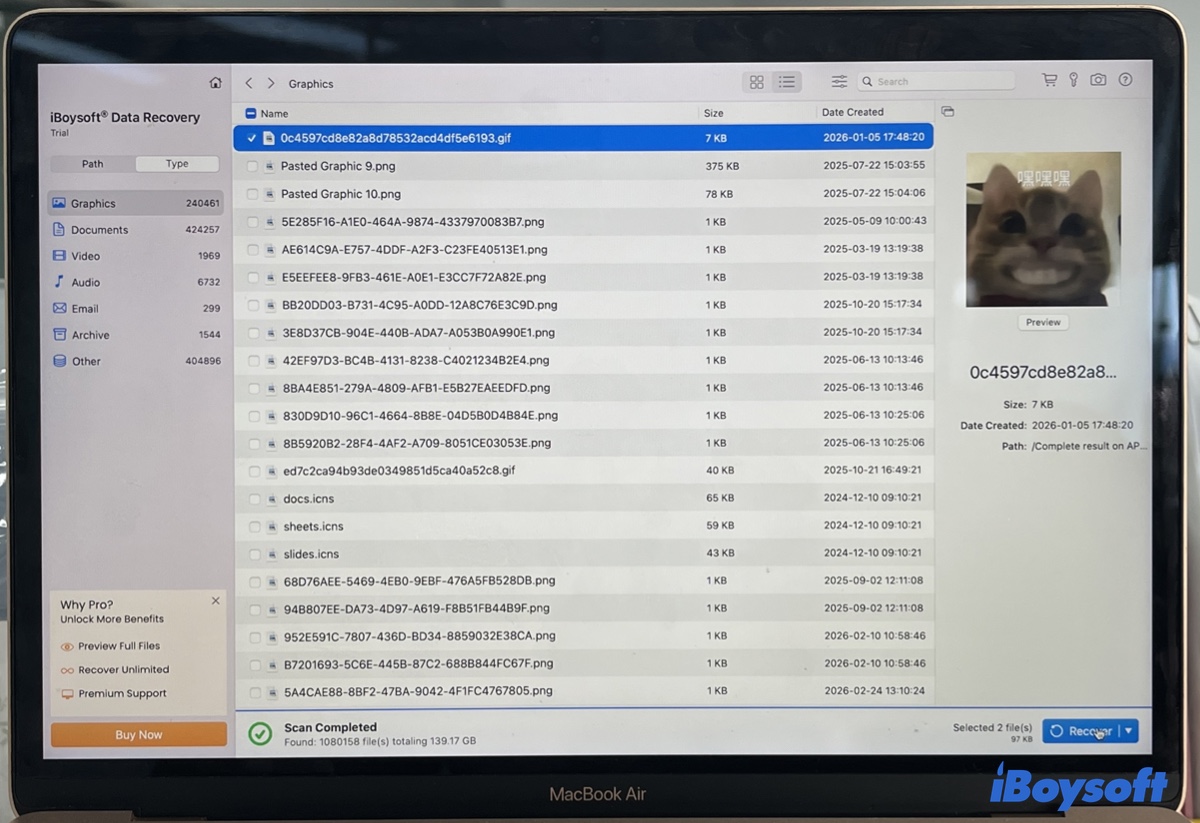 Found files on the unmounted external drive and trying to recover