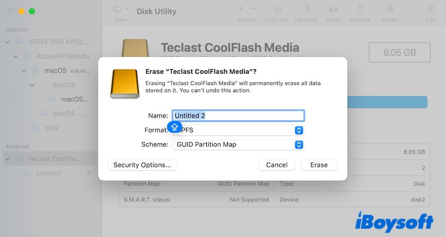 reformat the external drive in Disk Utility