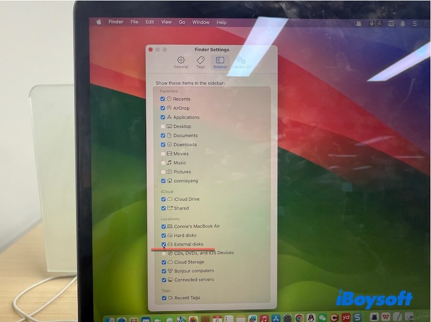 enable external drive show up in Finder