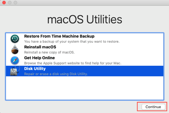 Run Disk Utility in macOS Recovery mode