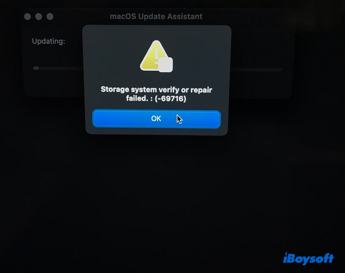 macOS Storage system verify or repair failed 69716