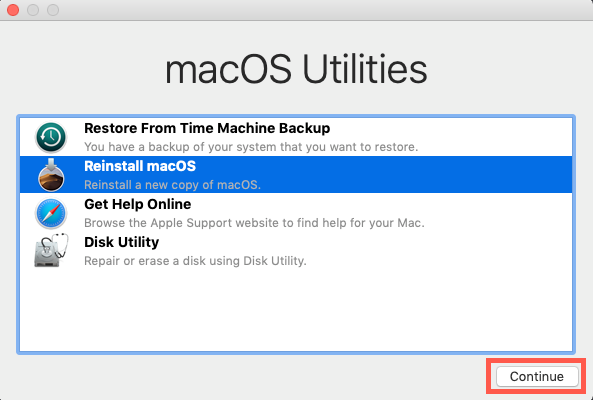 Select Reinstall macOS from the Utility Menu.