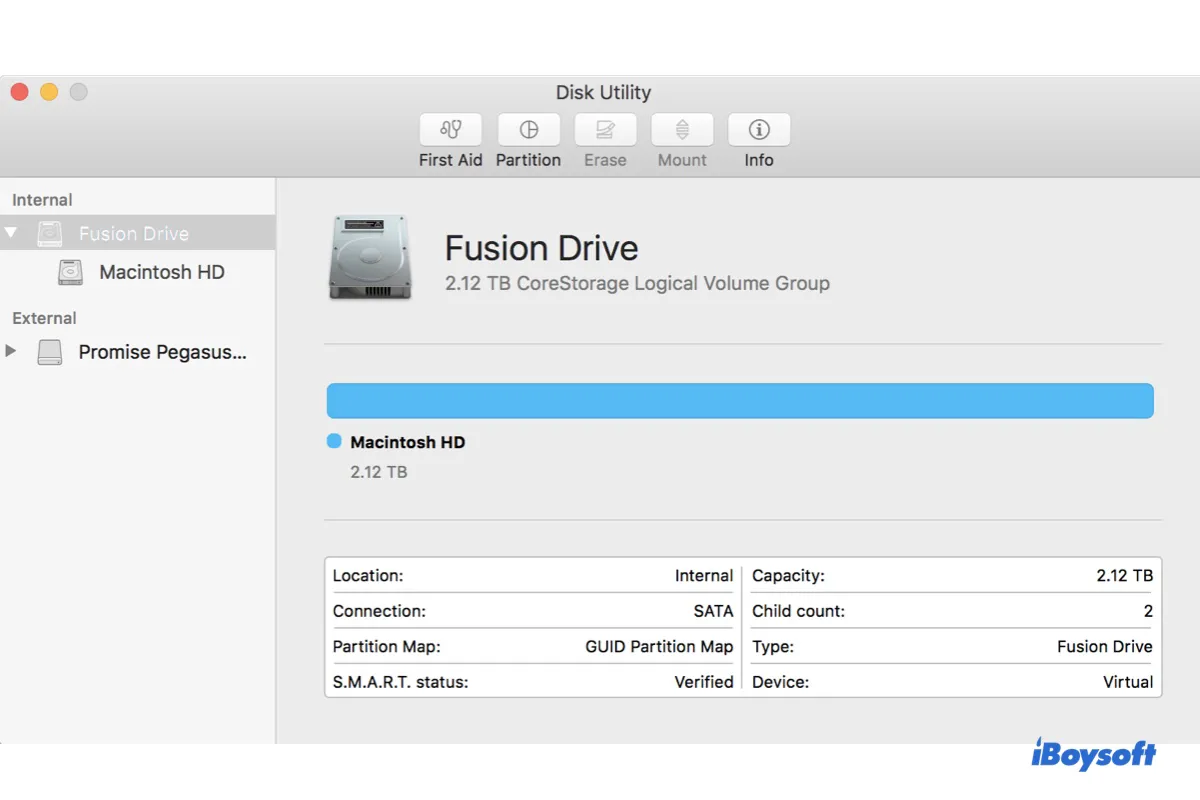 Fusion Drive not showing up on Mac