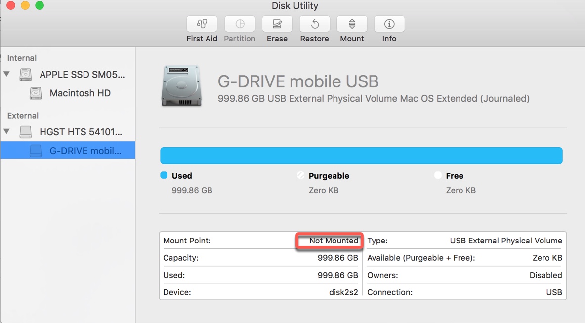 G-Drive não aparecendo no Mac