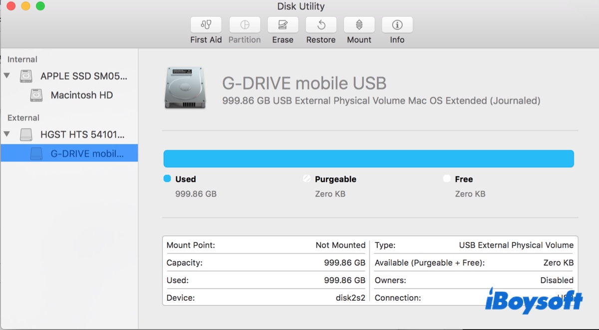 G-Drive not mounted on Mac