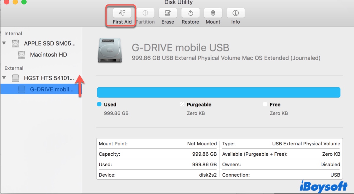 Repair G-Drive in Disk Utility